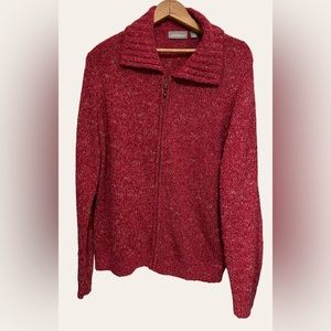 Croft & Barrow ~ Women's XL ~ Red L.S. Zip-Up Cardigan Sweater ~